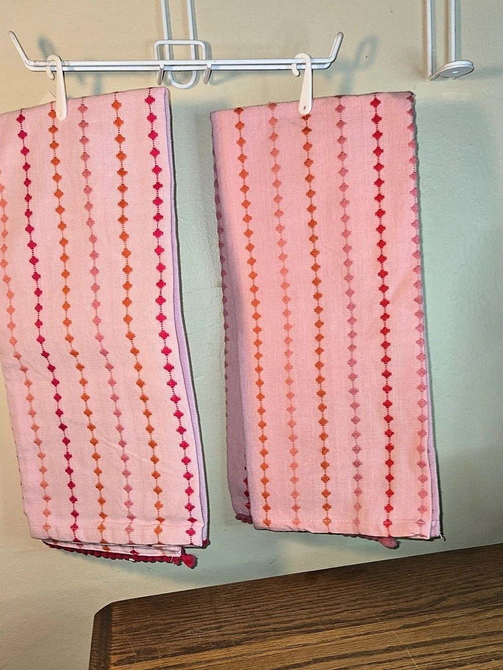 Design Imports Pink & Red Embellished Kitchen Towels Set of 2